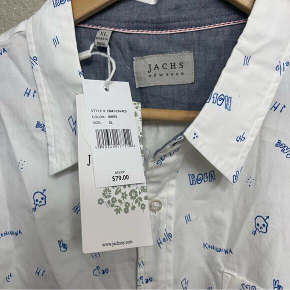 $89 Nwt JACHS hola Konnichiwa Print Stretch Short Sleeve button Shirt size XL - Picture 1 of 9
